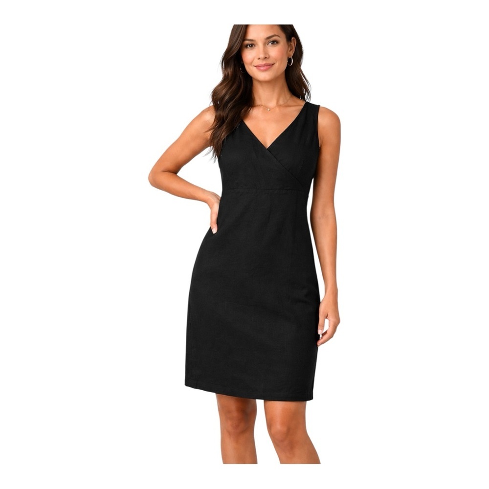 Basic Editions Black Sleeveless Linen Blend Sheath Dress Size 16